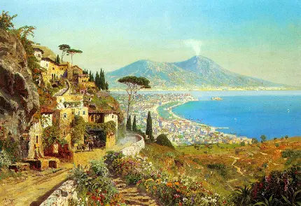نقاشی ایتالیایی خلیج ناپل توسط آلویس آرنگر  (AUSTRIAN 1879-1963)