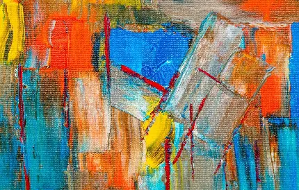 نقاشی مدرن آبسترکت رنگارنگ  اکسپرسیونیسم زرد و نارنجی و آبی