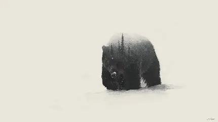 والپیپر جنگل طراحی شده در بدن خرس به سبک مینیمالیستی