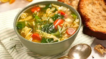 عکس سوپ سبزیجات با ماکارونی یک غذای سبک مناسب شام