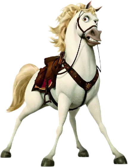 تصویر PNG دوربریده شده اسب سفید فانتزی در کارتون گیسوکمند
