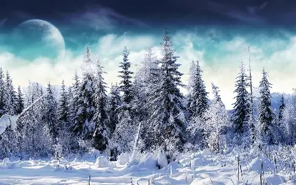 رویایی ترین تصویر طبیعت درختان بلند برفی زمستانی  