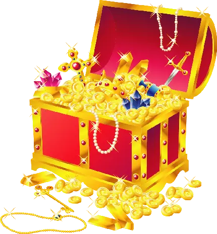 بهترین عکس طرح صندوقچه پر از طلا و جواهرات با کیفیت PNG