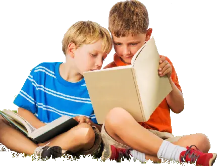 تصویر پسر بچه های ابتدایی خارجی در حال کتاب خواندن png