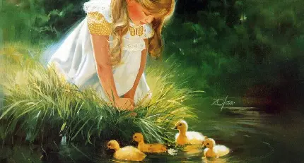تصویر تابلو نقاشی حیوانات کوچک و بامزه اردک های زرد 