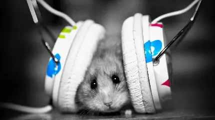 دانلود تصویر پروفایل کیوت و بامزه موش درحال گوش دادن به موسیقی