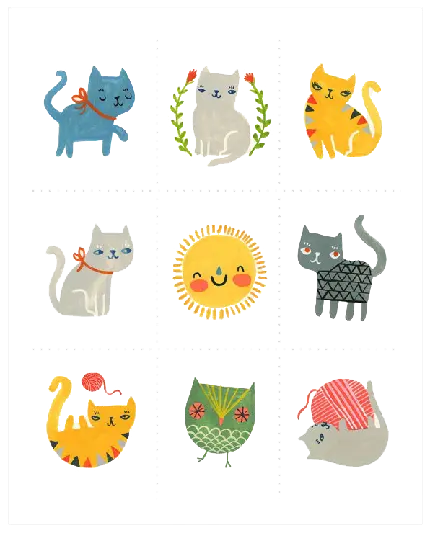 دانلود عکس پی ان جی نقاشی گربه های کیوت و بامزه با طرح و نقش های مختلف 