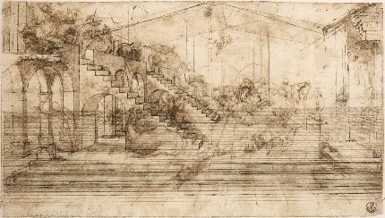 دانلود عکس طرح و نقشه لئوناردو داوینچی روی کاغذ قدیمی کاهی 