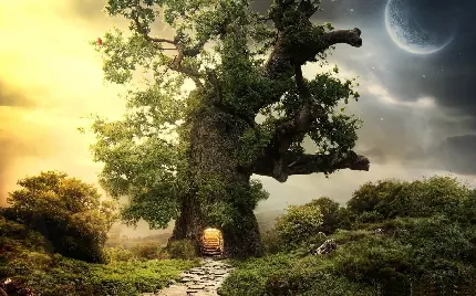 والپیپر فانتزی درخت جادویی در میان جنگل های تخیلی