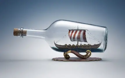 عکس استوک شیک و لاکچری با طرح کشتی در بطری شیشه ای 