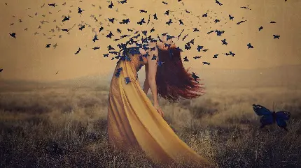 تصویر زمینه از عکاسی هنرهای زیبا با طرح دختری زیبا میان پروانه ها