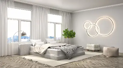 Wallpaper اتاق خواب شیک و مدرن HD با تم روشن و سفید 