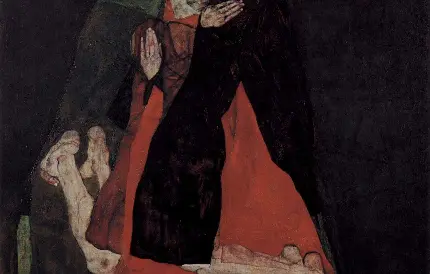 عکس از نقاشی رمانتیک کاردینال و راهبه از اثار اگون شیله