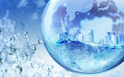 عکس با ادیت عالی از شهری درون حباب آب خنک