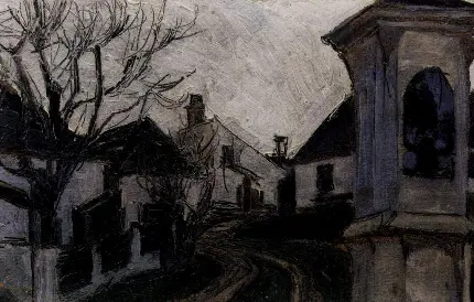 عکس نقاشی از منظره زیبای خانه های قدیمی روستایی کشیده شده توسط  اگون شیله