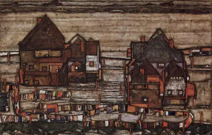 تصویر از نقاشی خانه های کوچک کنار هم از اثار اگون شیله