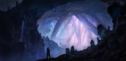 عکس زمینه غار تاریک و خارق العاده با نورهای بیرونی زیبا 