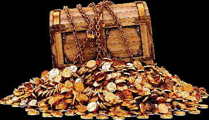 دانلور عکس صندوق چوبی قفل شده با انبوه سکه های طلا با فرمت PNG