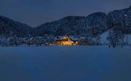 دانلود بکگراند جذاب و دیدنی از خانه زیبا در جنگل برفی 
