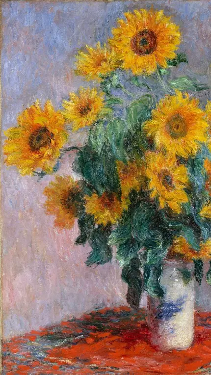 دانلود تصویر زمینه مخصوص آیفون با طرح نقاشی گلدان گل های آفتاب گردان از مونه 