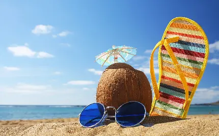بک گراند تعطیلات تابستان با تزئین دمپایی و عینک آفتابی