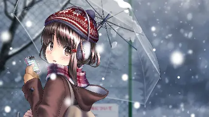 تصویر پروفایل زیبای دخترانه با چتر برفی در زمستان رویایی 