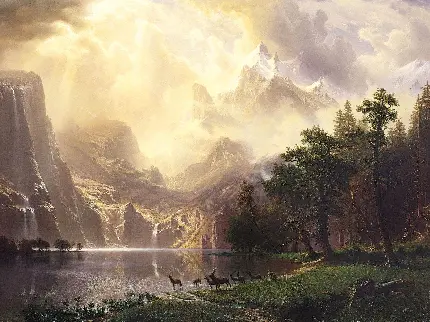 عکس نقاشی منظره جنگل و دریاچه با سبک هنری زیبای باروک