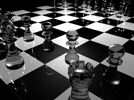 دانلود تصویر زمینه سیاه سفید صفحه شطرنج 3D انتزاعی