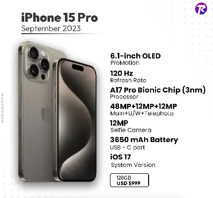 عکس مشخصات iPhone 15 Pro در 12 September