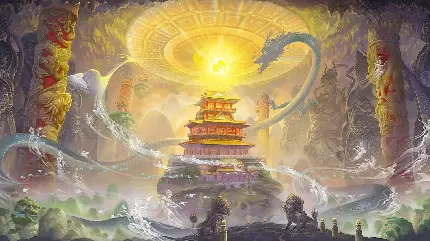 تصویر معماری چینی با نماد های معنوی و نقوش تاریخی