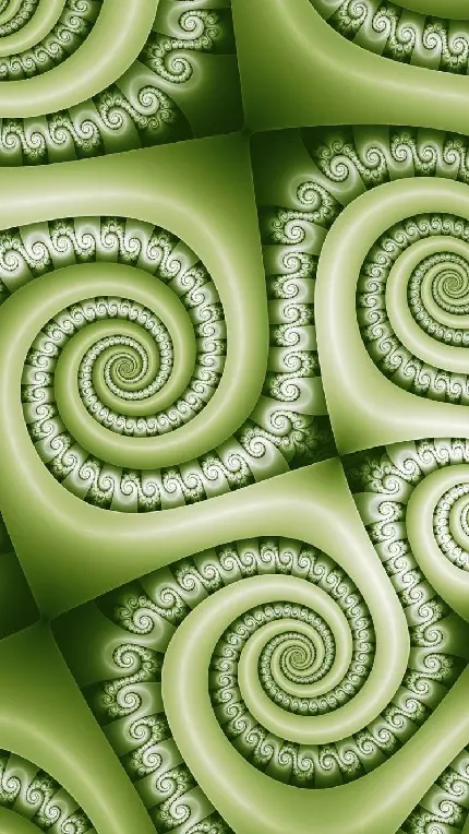 والپیپر هنر دیجیتالی فراکتال در طرح خطوط شبیه مارپبچ سبز