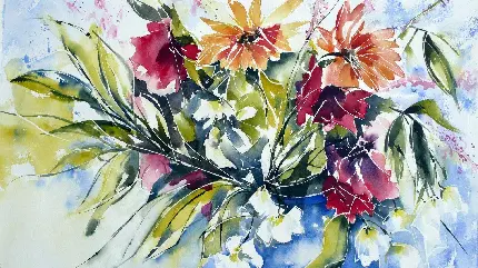 تصویر زمینه نقاشی انتزاعی گل های رنگی شاداب و پرطراوت