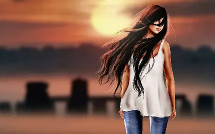 تصویر پروفایل دخترانه با پس زمینه غزوب دلگیر خورشید