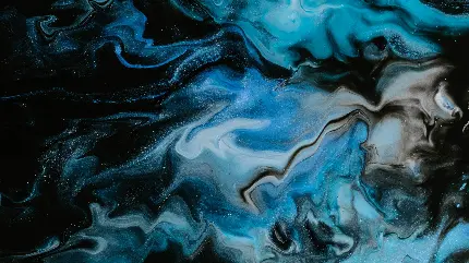 تصویر زمینه تکسچر مایع با رنگ سفید و آبی و مشکی