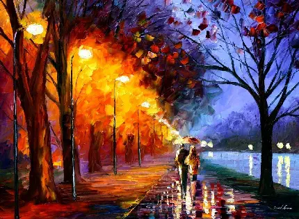 سبک نقاشی رمانتیسم Romantisme منظره شهر در شب پاییزی