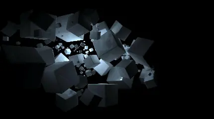 تصویر زمینه سیاه سفید مکعب های معلق در فضا با کیفیت 4K
