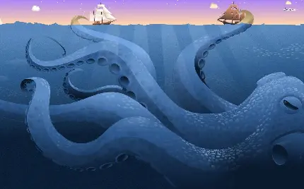 جالب ترین عکس زمینه اختاپوس بزرگ انیمیشنی در کف اقیانوس