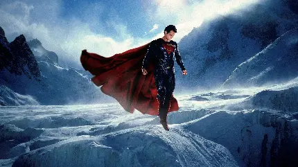 پس زمینه تخیلی پرواز سوپرمن Superman در کوهستان برفی