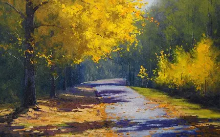 تابلو نقاشی منظره پاییزی آرامش دهنده به سبک رنگ روغن