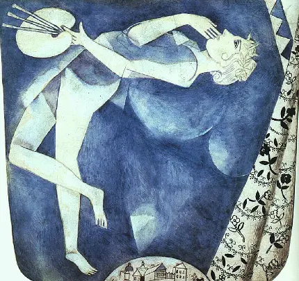 عکس نقاشی مارک شاگال از کسی که پالت رنگ را در دست دارد 