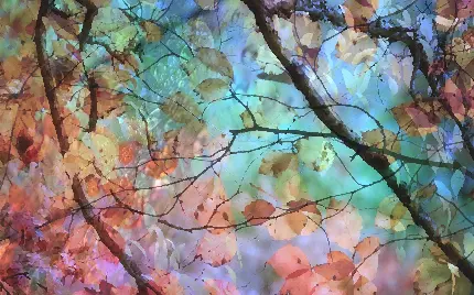 تصویر منحصر به فرد نقاشی انتزاعی رنگی شاخه و برگ درختان