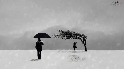 عکس زمینه و پروفایل مینیمال طرح چتر برفی در زمستان رویایی 