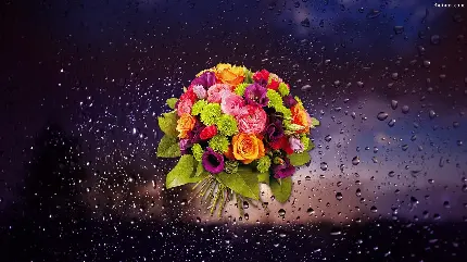 تصویر ادیت شده سبد گل با گل های خوشرنگ و جذاب و زمینه مشکی 