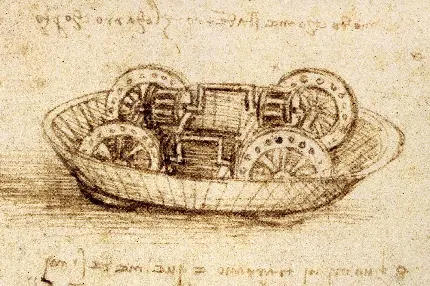 عکس طرح و نقشه اولیه اختراع موتور توسط لئوناردو داوینچی