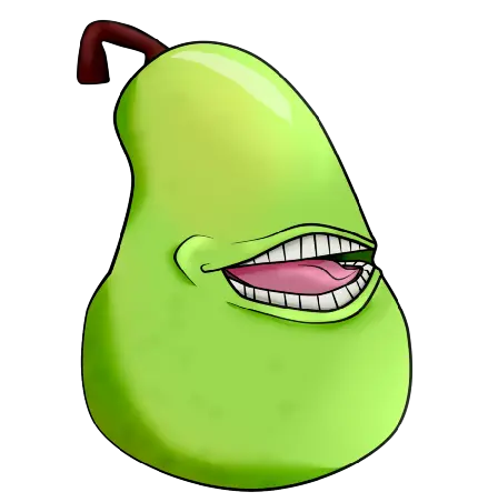 تصویر PNG کارتونی گلابی سبز بدون چشم با دندان های سفید