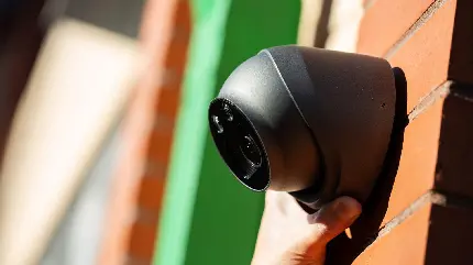 دانلود عکس دوربین مدار بسته کوچک پیشرفته متصل به دیوار