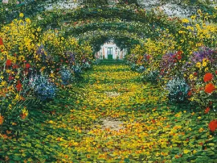 نقاشی باغ آبی ژیورنی کلود مونه سبک امپرسیونیسم هنرمند فرانسوی