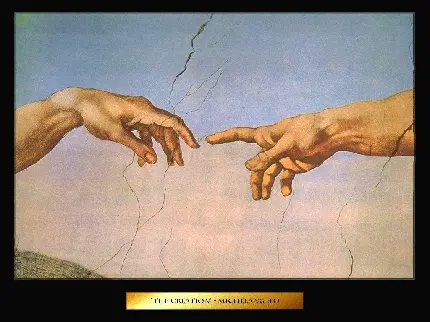 عکس ساده دیوارنگاره یا فراسکو آفرینش آدم اثر میکل آنژ معمار و نقاش ایتالیایی 
