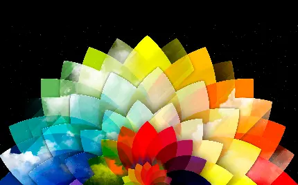 تصویر گل هندسی رنگارنگ و رنگین کمانی با زمینه مشکی 