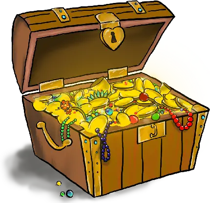 خاص ترین تصویر گرافیکی و نقاشی کامپیوتری صندوقچه گنج دزدان دریایی پر از سکه و جواهرات 